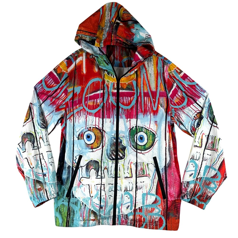Tango Hotel Graffiti Skull Windbreaker Jacket Mens XL Multicolor Streetwear Art